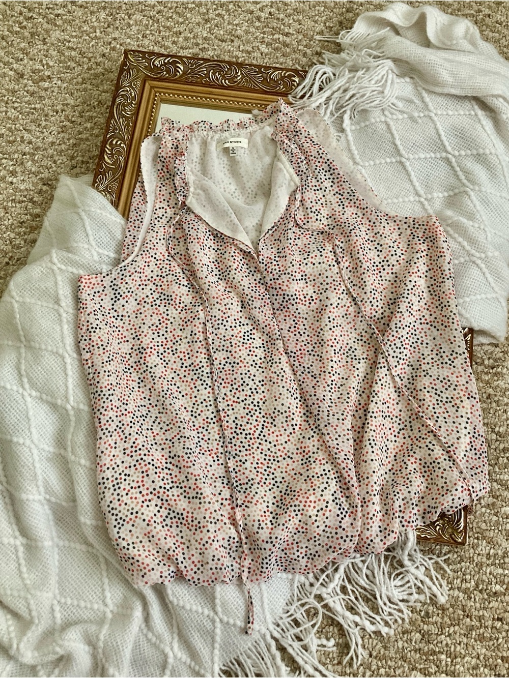 Max Studio Pink Polka Dot Sleeveless Blouse